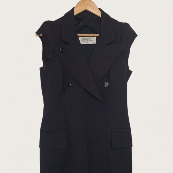 Maison Margiela 1990 Printemps Ete Navy pinstripe wool sleeveless jacket - Picture 5 of 6